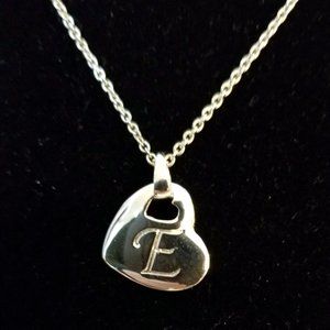Monogram Silver Necklace with Engraved Heart Pendant  'E' with Gift bag